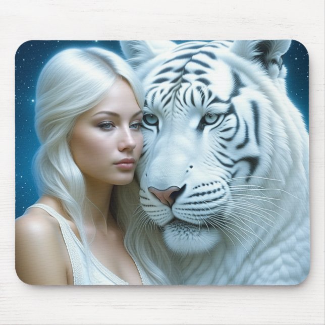 Mousepad Mística Branca, Tigre e Mulher Magia (Frente)