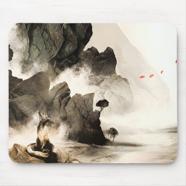 Mousepad Místico Fox da Primavera Montanha Minimalista Zen (Frente)