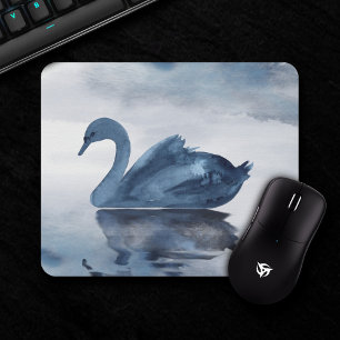 Mousepad Mistura Reflexões Moody Dusty Blue Swan no lago