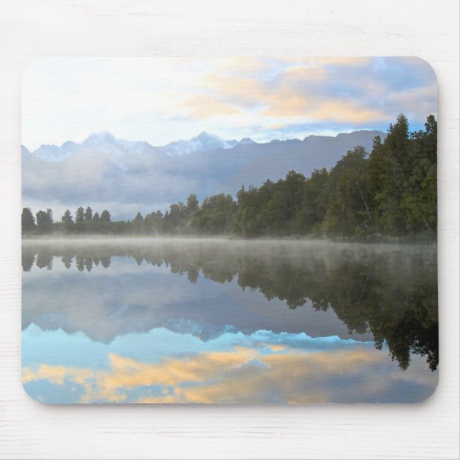 Mousepad Misty Lake Trees Reflection Tranquil Nature Photo (Frente)
