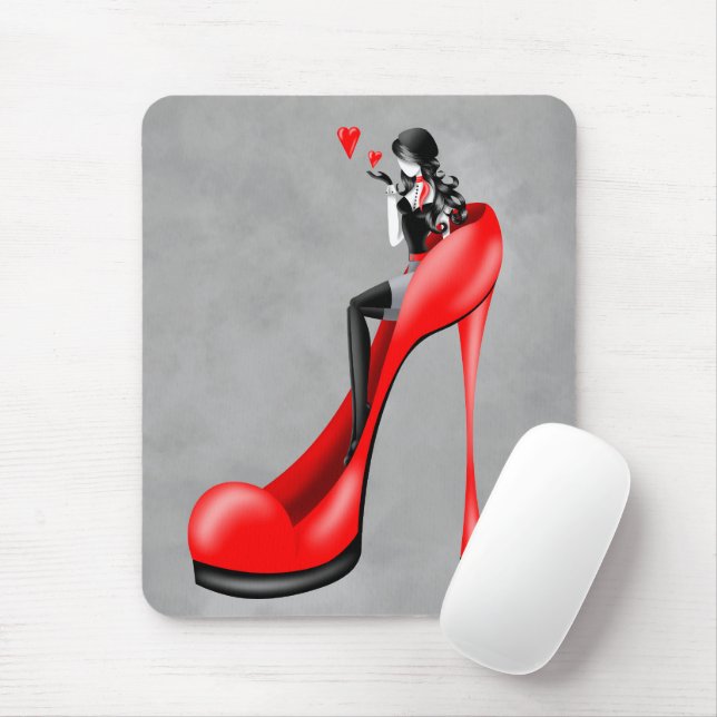 Mousepad Moça Moda em Stiletto Red Mouse Mat (Com mouse)