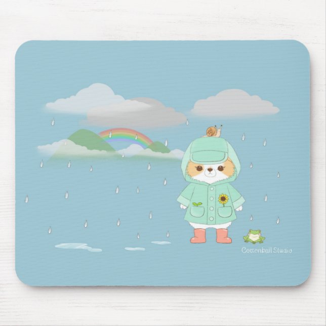 Mousepad Mochi de Casaco de Chuva em um Dia Chuvoso com Sap (Frente)