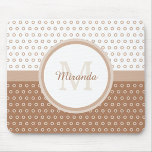 Mousepad Mod Brown e White Bolinhas Monograma com Nome