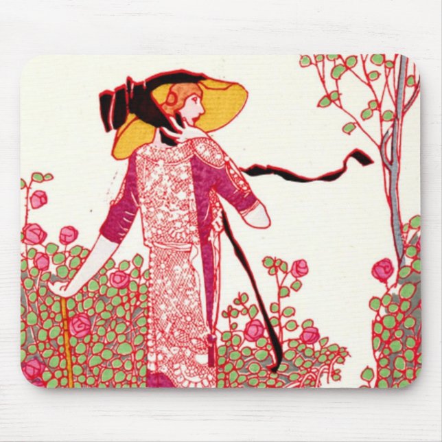 Mousepad Moda de arte deco em um jardim Rosa (Frente)