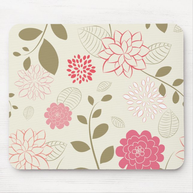 Mousepad Moda Floral Retro Rosa e Verde (Frente)