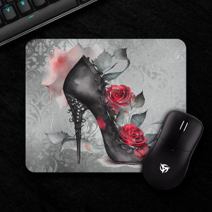 Mousepad Moda Gótica Estiletto Espetado e Rosa vermelha
