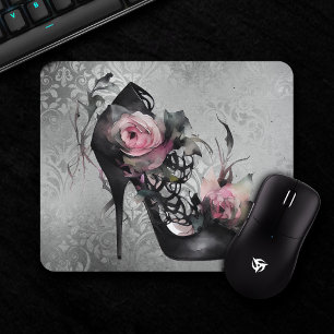 Mousepad Moda Gótica Stiletto Heel com Rosas Rosa Mauve