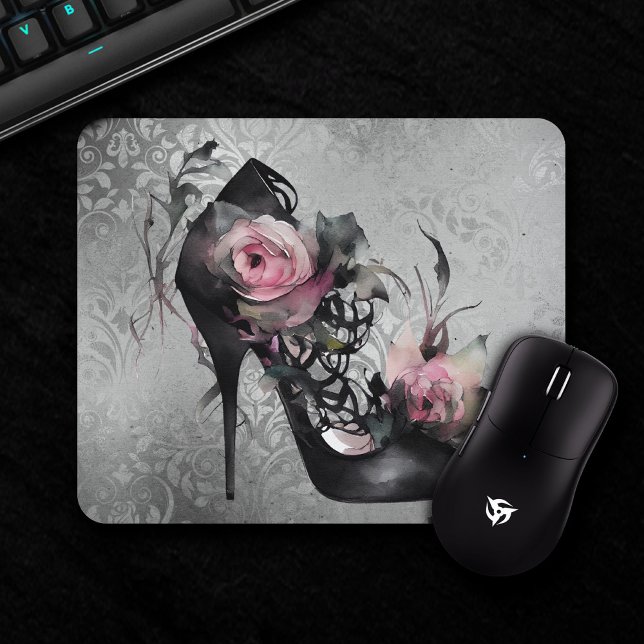 Mousepad Moda Gótica Stiletto Heel com Rosas Rosa Mauve (Criador carregado)