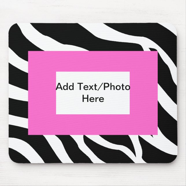Mousepad Modelo branco cor-de-rosa da zebra (Frente)