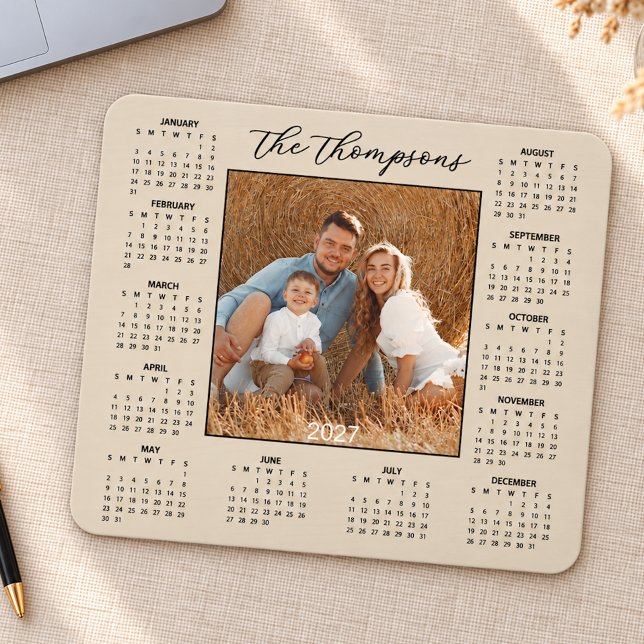 Mousepad Modelo de calendário personalizado 2027 com foto (Criador carregado)