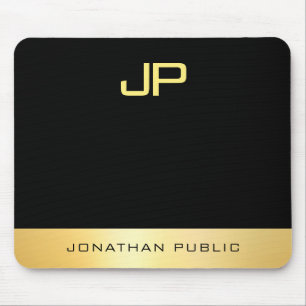 Mousepad Modelo de Elegante Preto Preto Dourado Inverso Mon