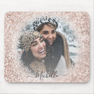 Mousepad Modelo de Fotografia Dourada do Rosa Girly Glitter