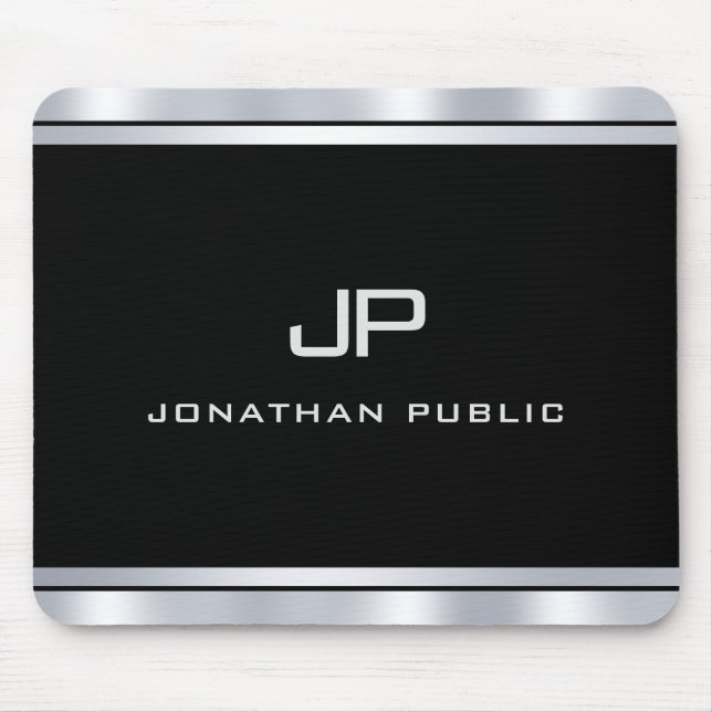 Mousepad Modelo de monograma de aparência de prata metálica (Frente)