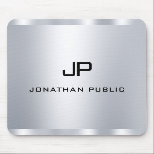 Mousepad Modelo de Monograma Elegante Faux Silver