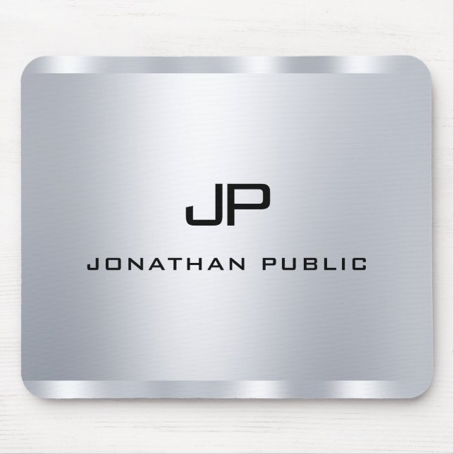 Mousepad Modelo de Monograma Elegante Faux Silver (Frente)