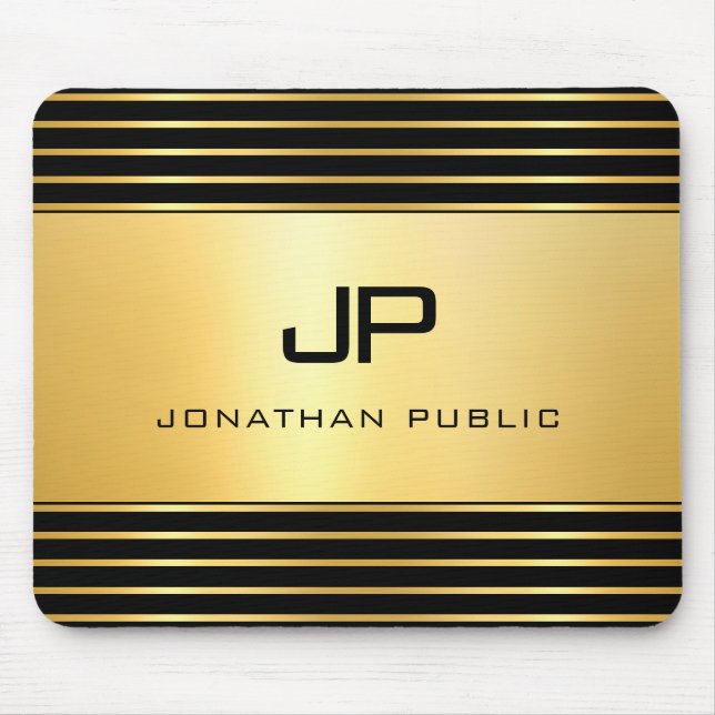 Mousepad Modelo de Monograma Elegante Moderno Preto E Doura (Frente)