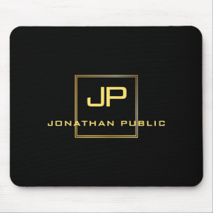 Mousepad Modelo De Monograma Preto E Dourado