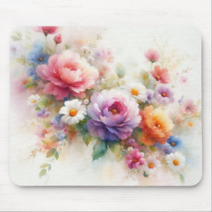 Mousepad Modelo de Nome de Flores de Aquarela Moderna Perso