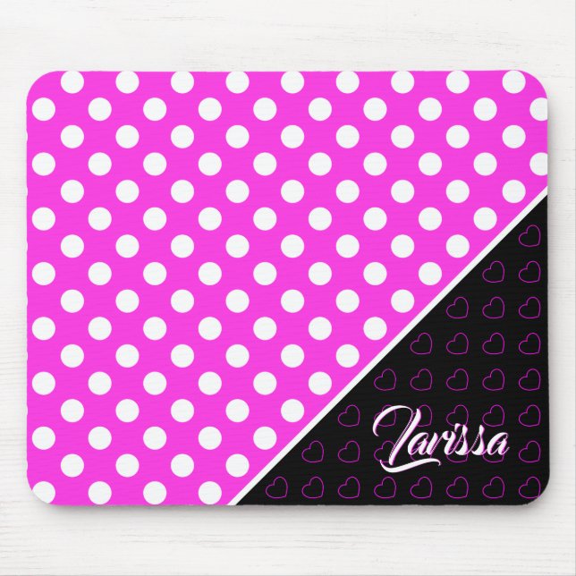 Mousepad Modelo De Nome Personalizado, Rosa E Preto Em Grev (Frente)