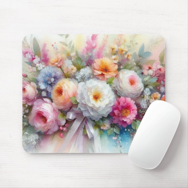 Mousepad Modelo de Pintura de Flores Rosas Aquarela Arte (Com mouse)
