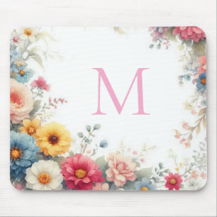 Mousepad Modelo Floral de Aquarela Monogramado