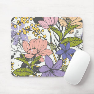 Mousepad Modelo Floral padrão moderno de jardim branco