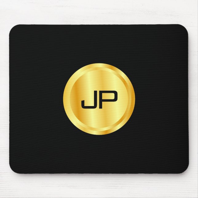 Mousepad Modelo, preto e Dourado, monograma (Frente)