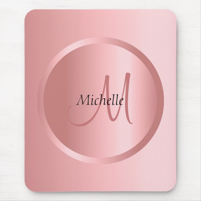 Mousepad Modelo Rosa Dourado Elegante moderno, Monograma (Frente)