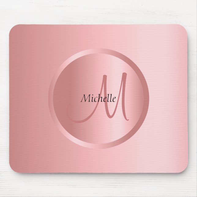 Mousepad Modelo rosa Dourado Mono-grama Moderno Elegante (Frente)