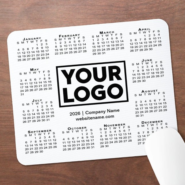 Mousepad Modern 2026 Calendar Business Company Logo (Modern 2026 Calendar Business Company Logo Mouse Pad, in situ)