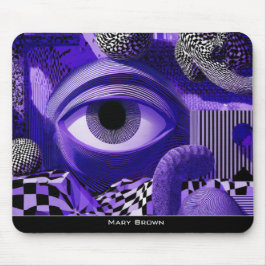 Mousepad Modern Abstract Geometric Black White Purple Art