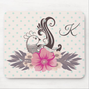 Mousepad Modern Bird and Flora Dotty Monogrammed