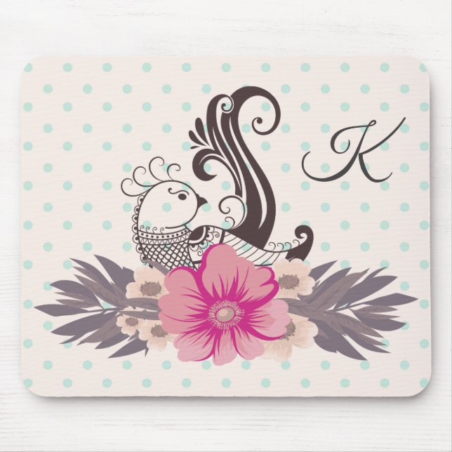 Mousepad Modern Bird and Flora Dotty Monogrammed (Frente)