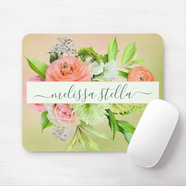 Mousepad Modern Bold Floral Pink Green | Girly Gift (Com mouse)
