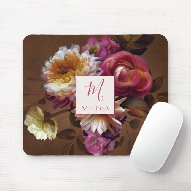 Mousepad Modern Bold Rustic Floral | Monogram Gift (Com mouse)