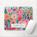 Mousepad Modern Colorful Pink Flowers Monogram<br><div class="desc">Personalize this pretty mouse pad with your name. A bold and beautiful gift for yourself or for a friend. Designed for you by Blackberry Boulevard.</div>