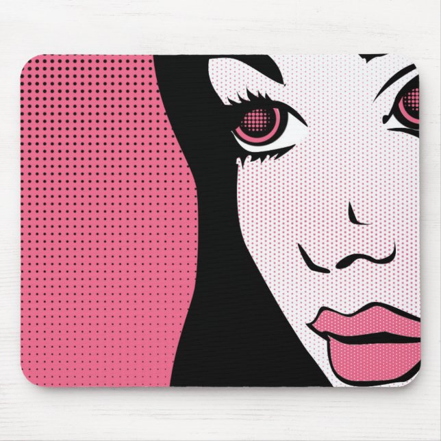 Mousepad Modern Comic Book Pop Art of Woman's Face (Frente)