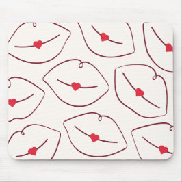 Mousepad Modern Minimalist Line Art Lips Cherry Red