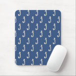 Mousepad Modern Monogram Letter Typewriter Typography Blue<br><div class="desc">Cute modern typewriter typography monogram pattern in blue and white.</div>