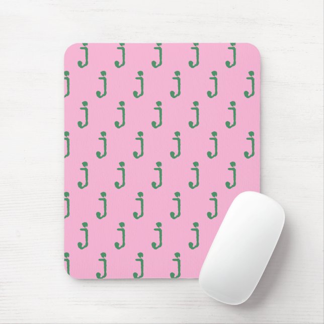 Mousepad Modern Monogram Letter Typewriter Typography Pink  (Com mouse)