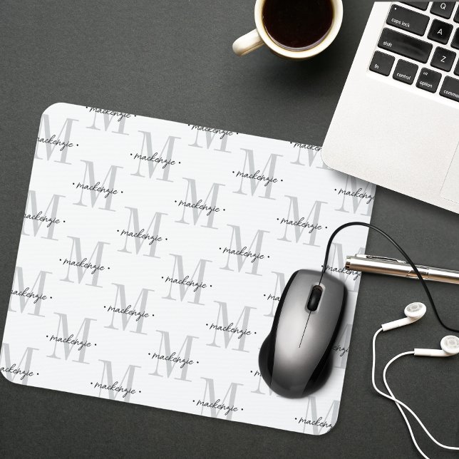 Mousepad Modern Monogram Minimal Black White (Criador carregado)