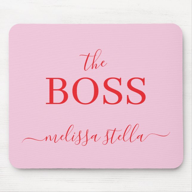 Mousepad Modern Pink The Boss Name | Girly Gift (Frente)