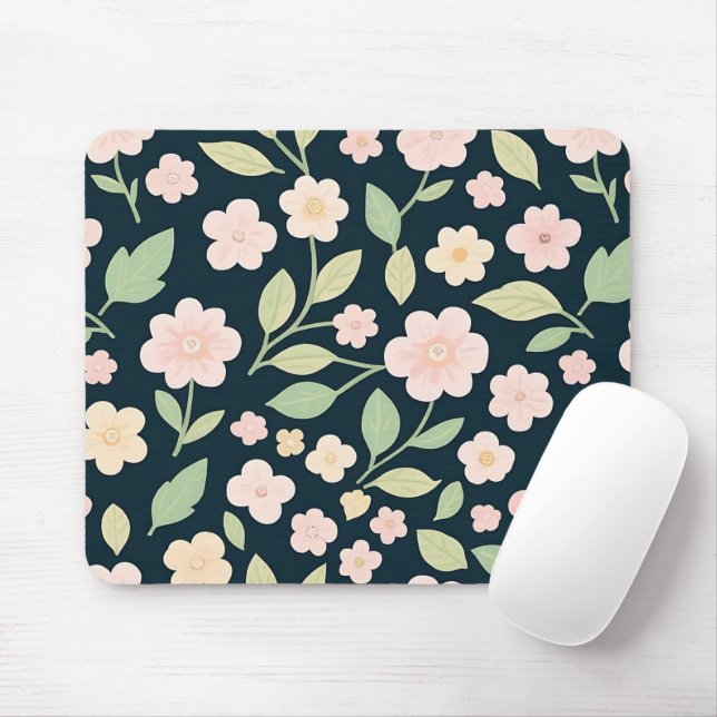Mousepad Modern Pink Wildflowers Pattern (Com mouse)