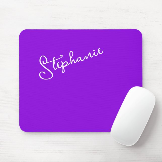 Mousepad Modern Purple Personalized Name Script Minimalist  (Com mouse)