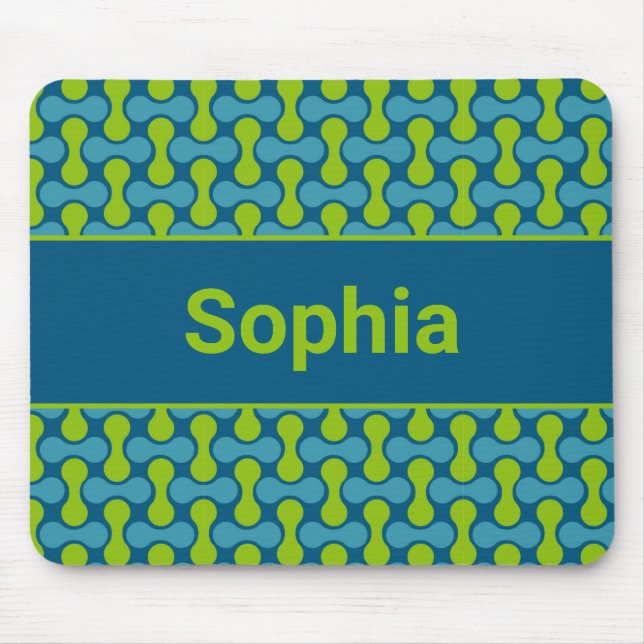 Mousepad Modern Retro Link Pattern in Blue and Green (Frente)