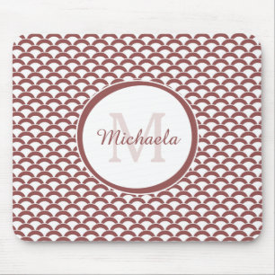 Mousepad Modern Rosy Brown White Scallops Monograma e Nome