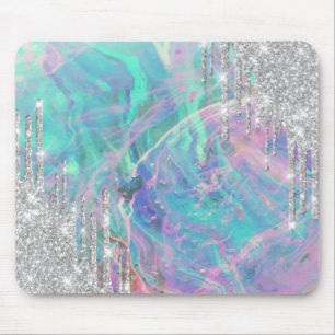 Mousepad Modern Silver Glitter Drips Opal