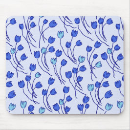 Mousepad Modern Sketchy Tulips Pattern | Blue Delft