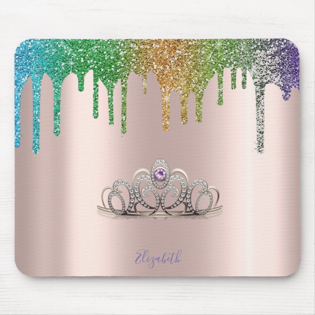 Mousepad Modern Tiara Glitter Drives Rosa Dourado (Frente)
