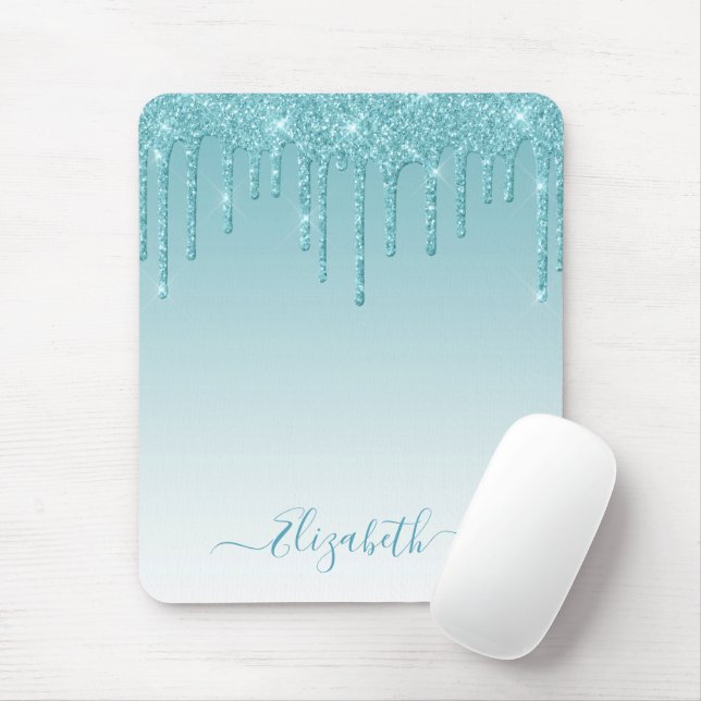Mousepad Modern Trendy Na moda Script Aqua Glitter (Com mouse)
